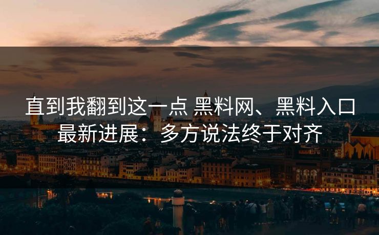 直到我翻到这一点 黑料网、黑料入口最新进展：多方说法终于对齐